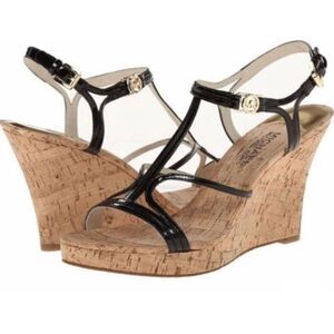 MICHAEL KORS Cicely Black Patent Leather Strappy Wedge Sandal Size 10